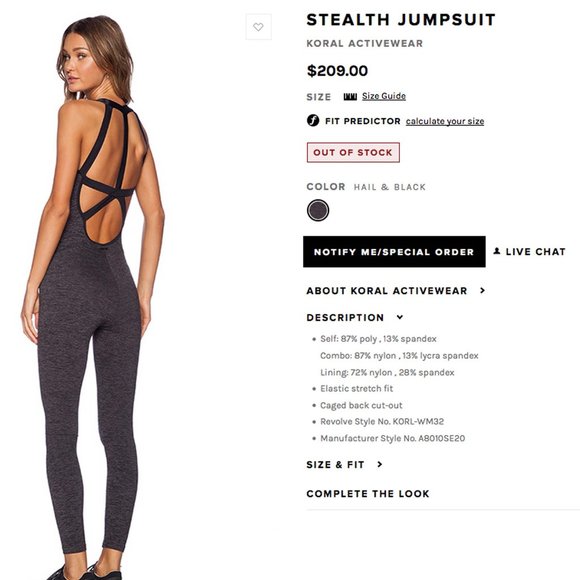 NEW size L 8-10 Koral Activewear STEALTH Jumpsuit in Gray V-neck - Picture 5 of 10